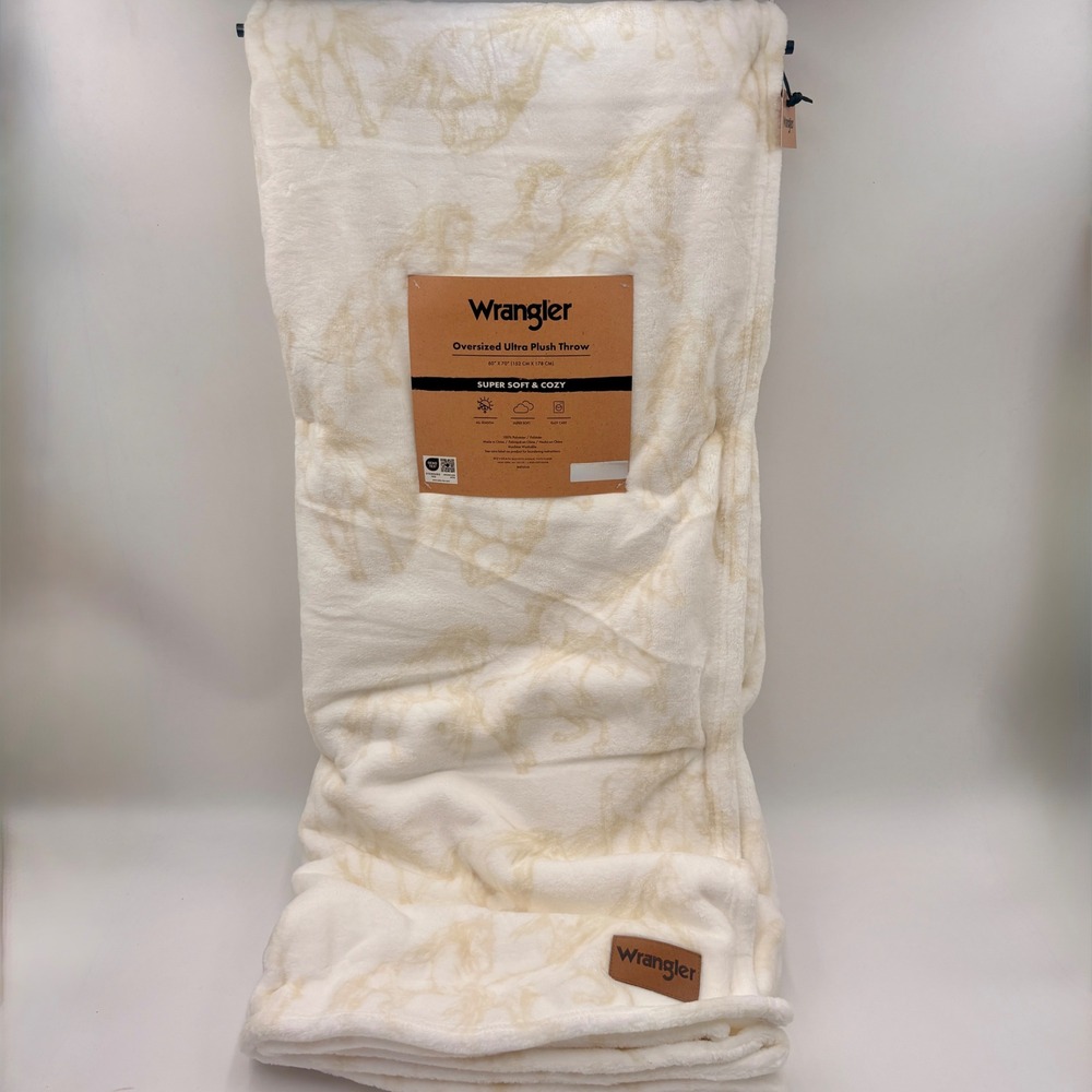 Wrangler Oversized Ultra Plush Throw Cream Tan Horse Print Blanket 60x70 NEW